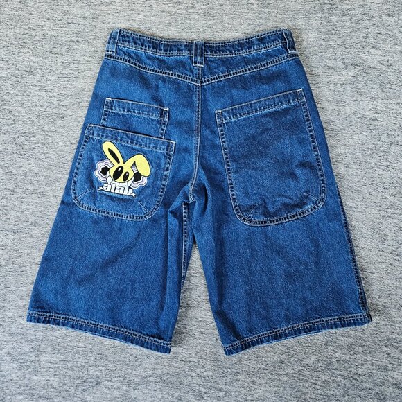 ALAB Blue Denim Shorts Men's 32 Baggy Embroidered Y2K Skater Rave Streetwear - Picture 1 of 12